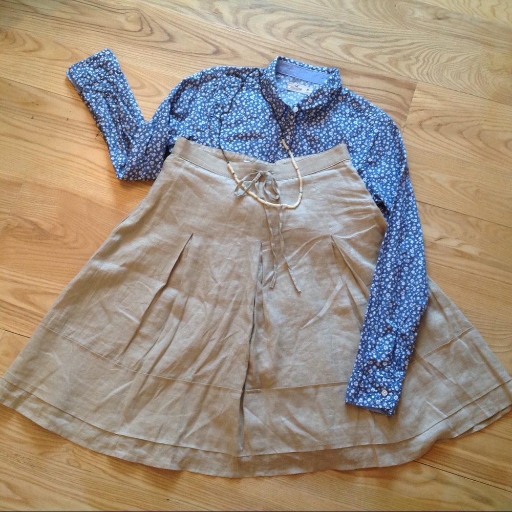 Khaki Linen Midi Full Skirt Banana Republic 4